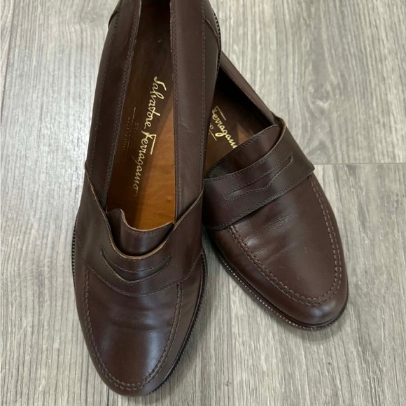 Salvatore Ferragamo Men's Dark Brown Leather Loafers - Picture 6 of 6